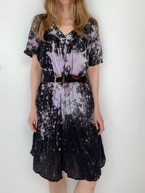 Amazing vintage Tie Dye katfan dress hippie boho S/M